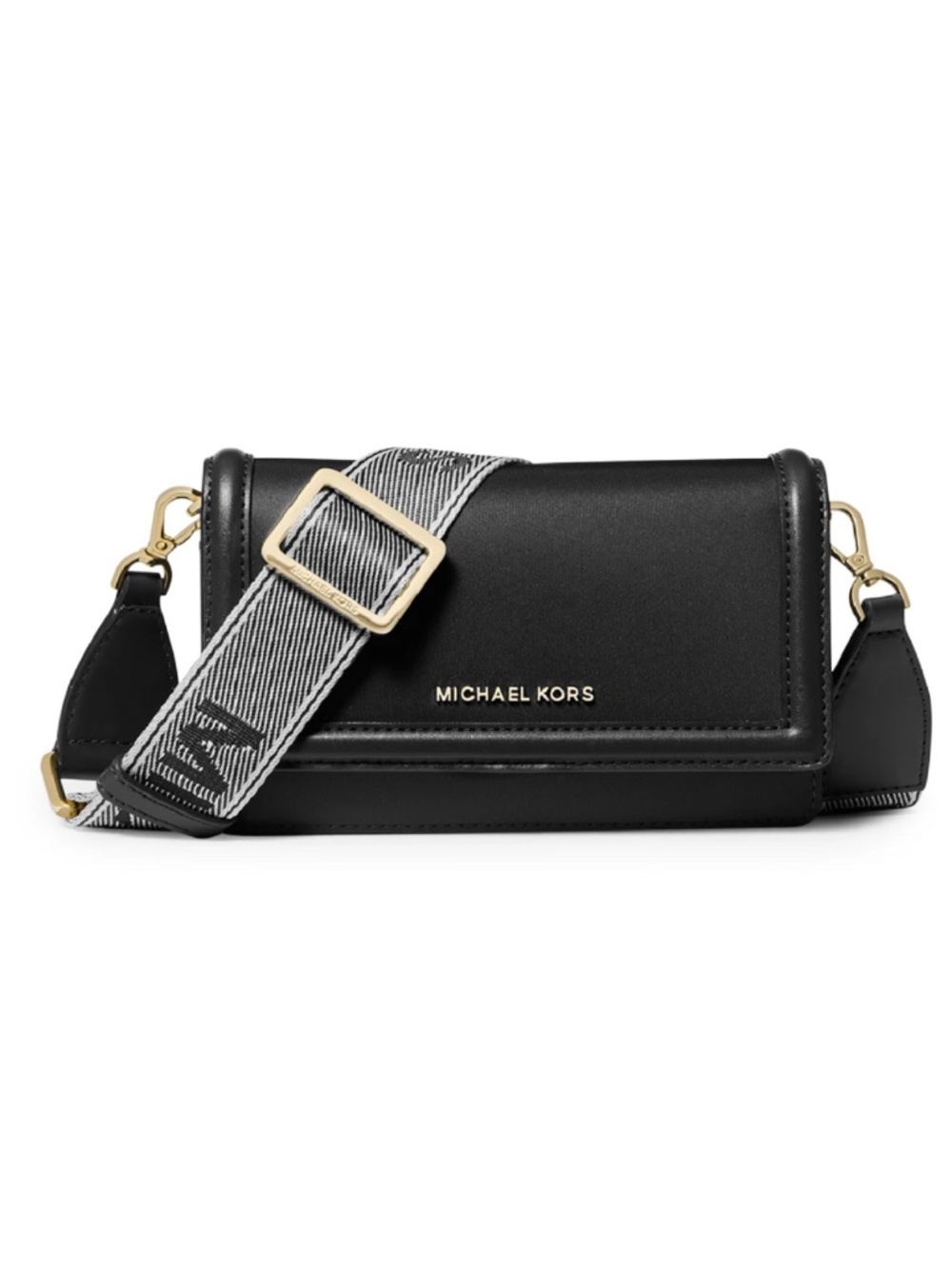Michael Michael Kors Small Jet Set Leather Phone Crossbody Bag- Black